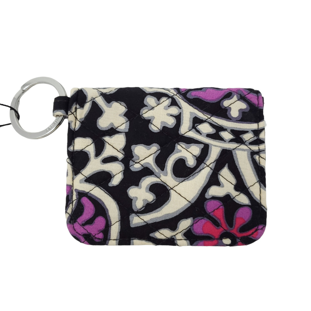 Vera Bradley Scroll Medallion Black Multi Campus Double ID Keychain Quilted New